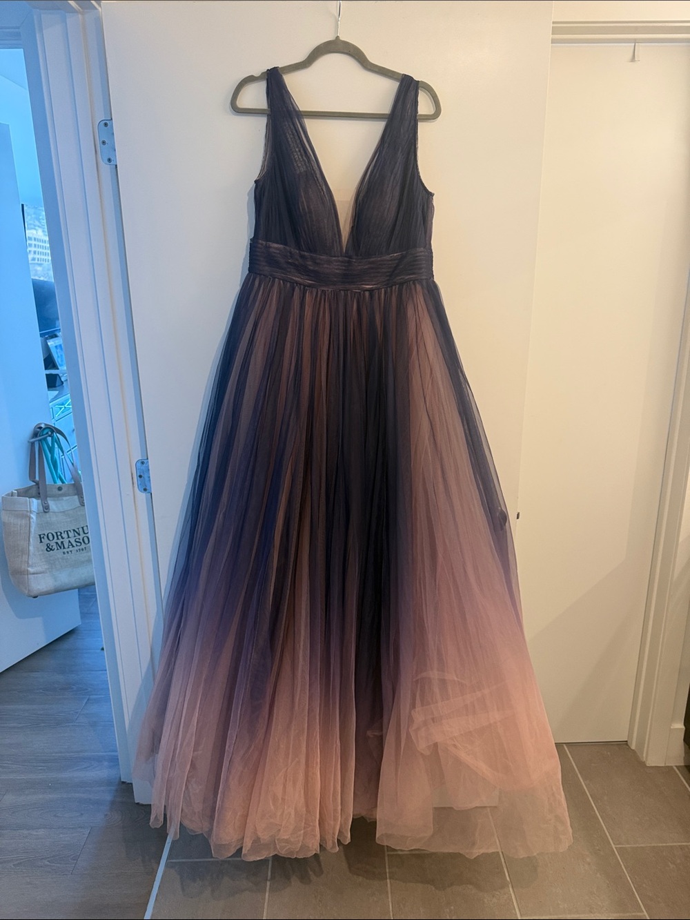 Mac Duggal Navy and Blush Ombre Tulle Gown